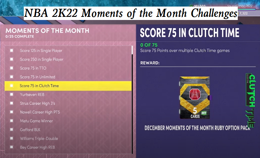 NBA 2K22 Moments of the Month Challenges